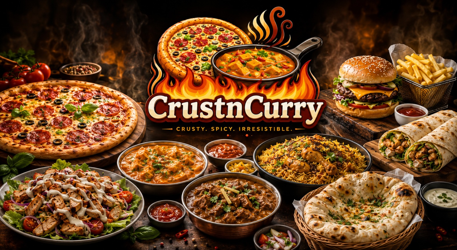 Freshly prepared pizza and takeaway food at Crust N Curry